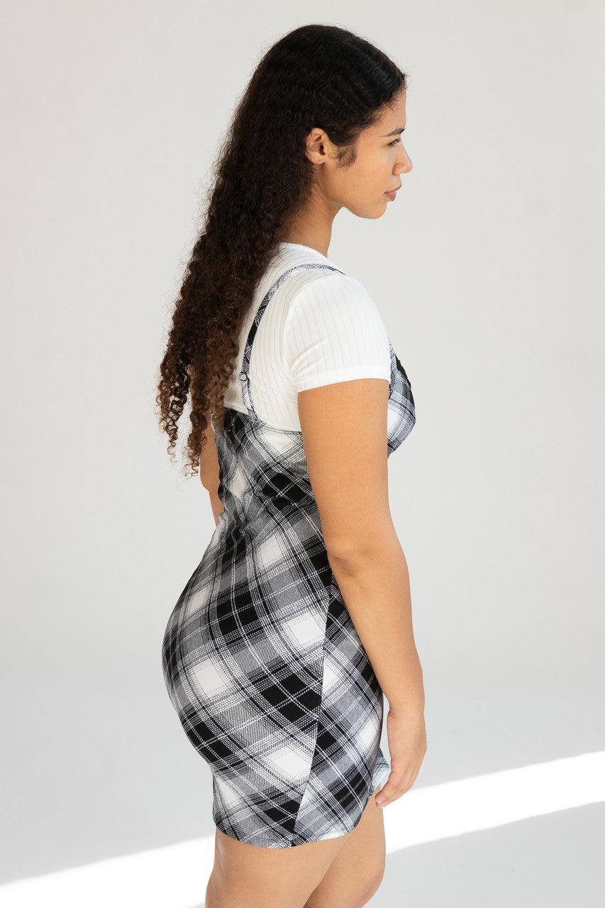 Plaid Cami Mini Dress With Tee Product Image