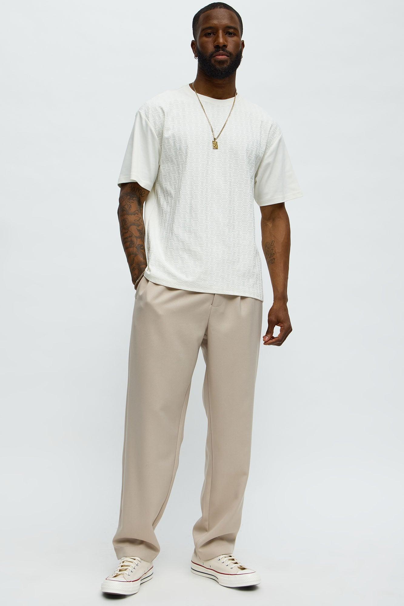 Textured Geometric Short Sleeve Tee - Off White Product Image