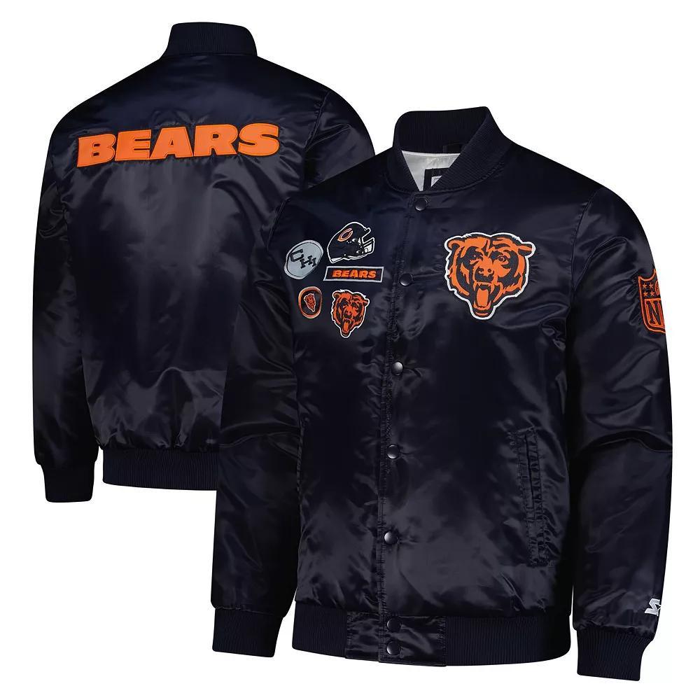 Mens Starter Chicago Bears Exclusive Satin Full-Snap Varsity Jacket Blue Product Image