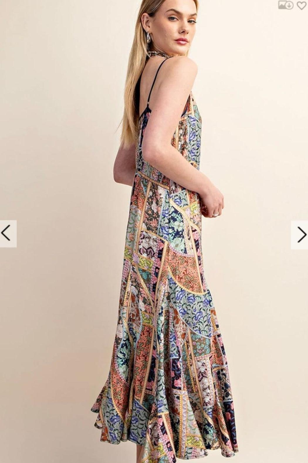Spaghetti Strap Dress, Mixed Print Product Image