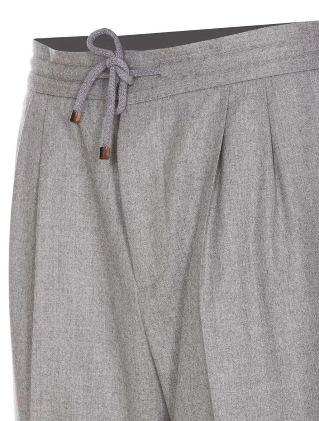 BRUNELLO CUCINELLI With Drawstring And Double Pleats Trousers Grey Product Image