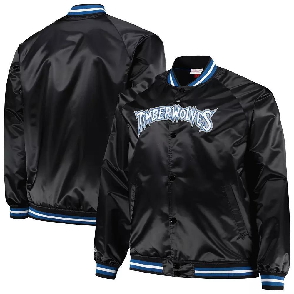 Men's Mitchell & Ness Black Minnesota Timberwolves Big & Tall Hardwood Classics Wordmark Satin Raglan Full-Zip Jacket, Size: 2XB Product Image