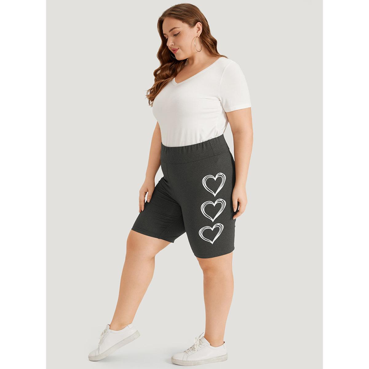 Plus Size Heart Print Elastic Waist High Rise Leggings Women DimGray Casual High stretch Skinny High Rise Dailywear Leggings BloomChic 26/4X Product Image