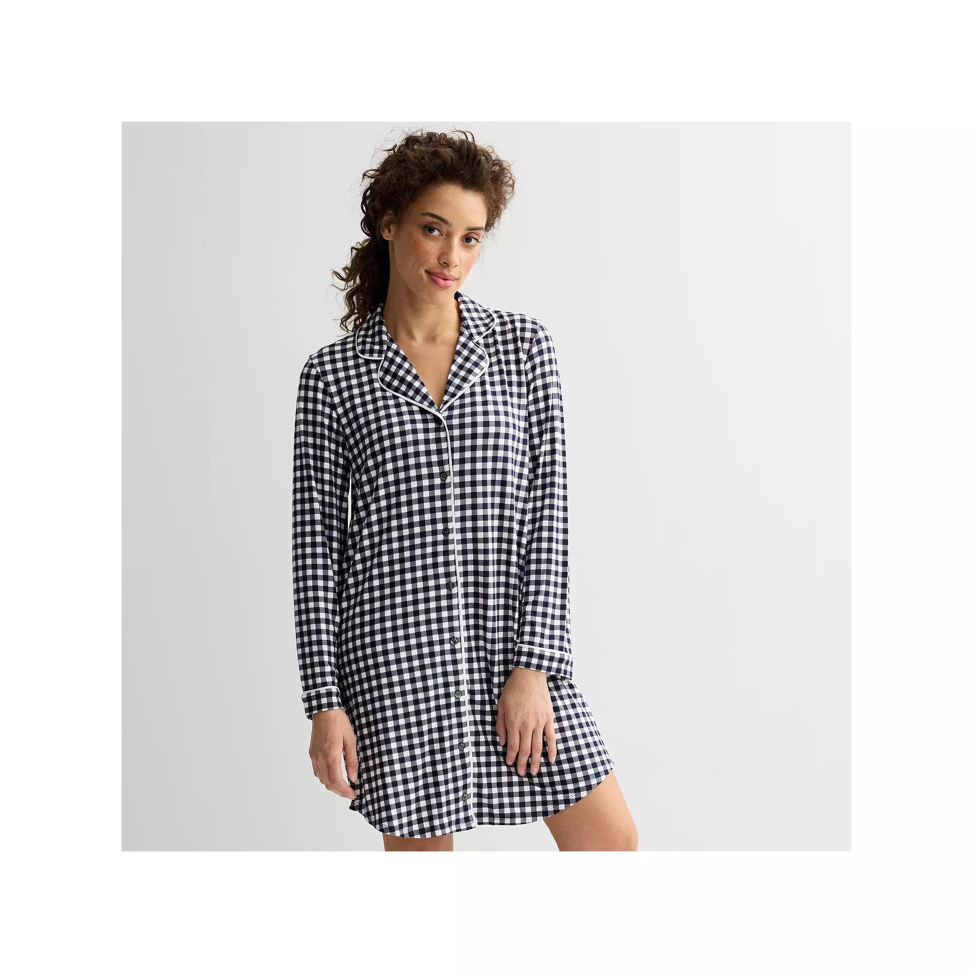 Women's Draper James Cozy Pajama Sleepshirt, Size: XXL, Blue Gingham Product Image