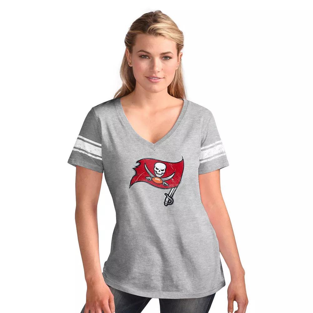 Women's G-III 4Her by Carl Banks  Heather Gray Tampa Bay Buccaneers First Pick Distressed V-Neck T-Shirt, Size: 2XL, Grey Product Image