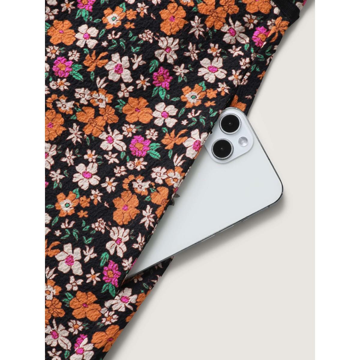 Plus Size Floral Waist Tie Side Pockets Midi Dress Black Women V-neck Sleeveless Curvy BloomChic 22-24/3X Product Image