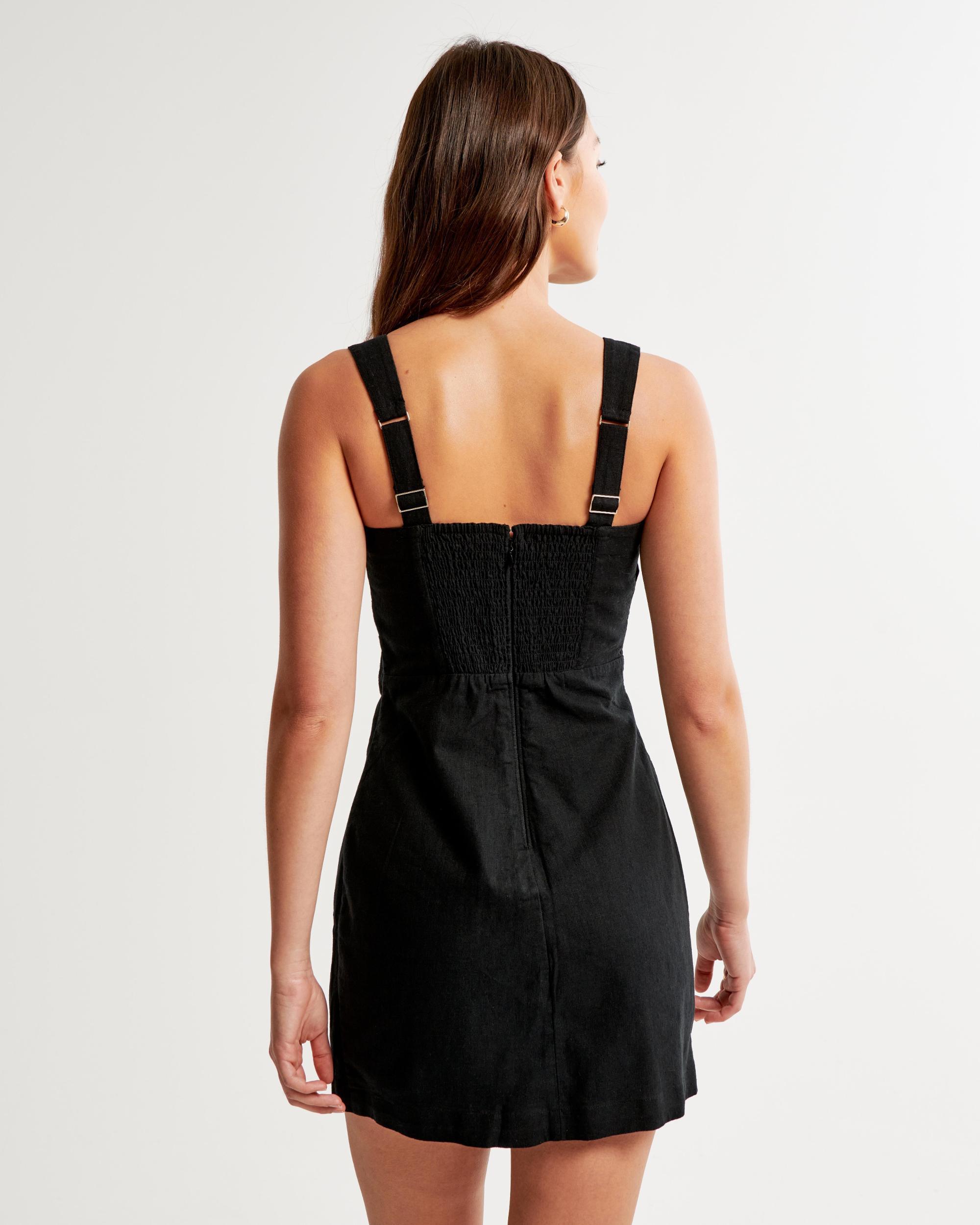 Linen-Blend Ruched Squareneck Mini Dress Product Image