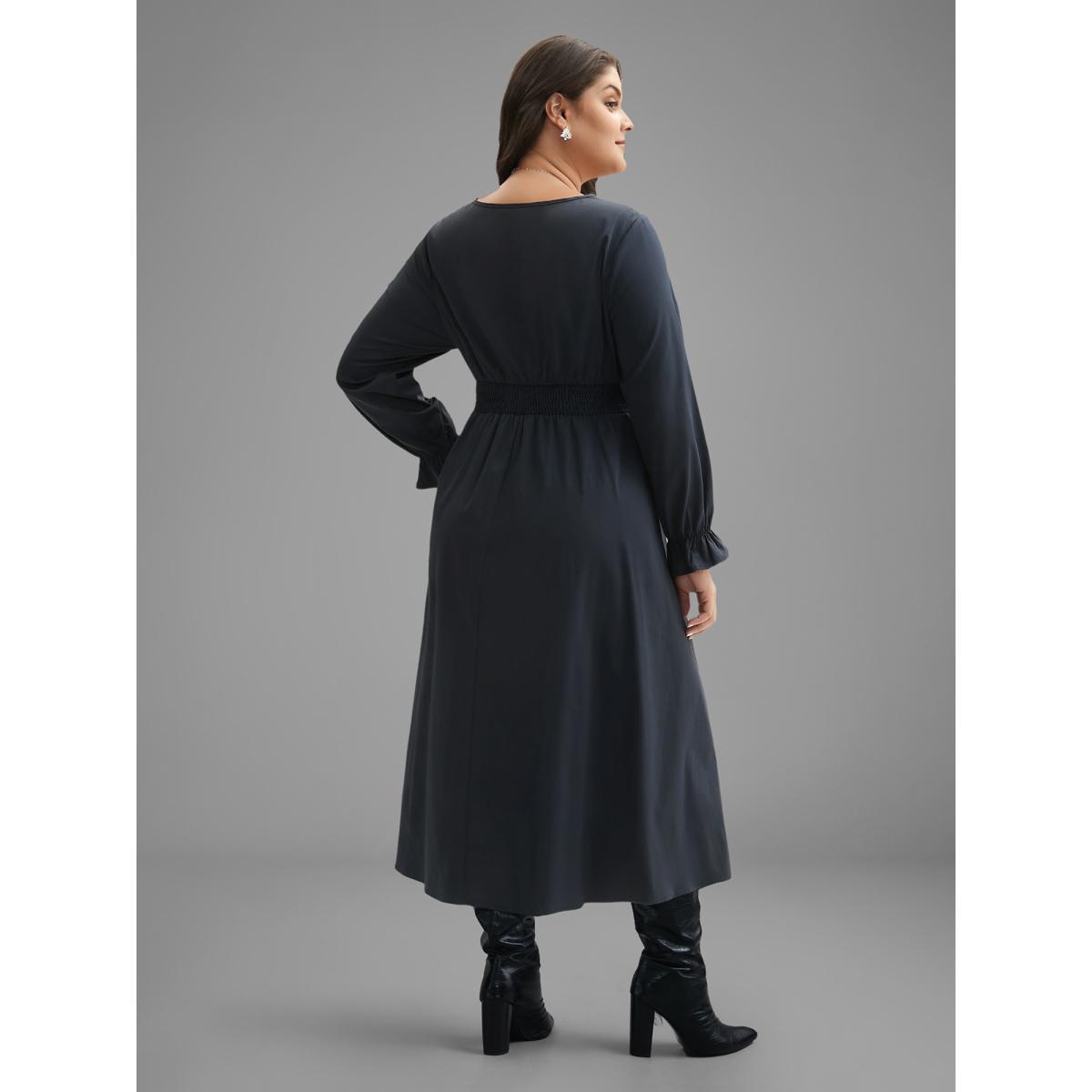 Plus Size Festive Plaid Tie Knot Ruched Midi Dress Indigo Women Casual Tie knot Party Curvy Bloomchic 28/5X Product Image