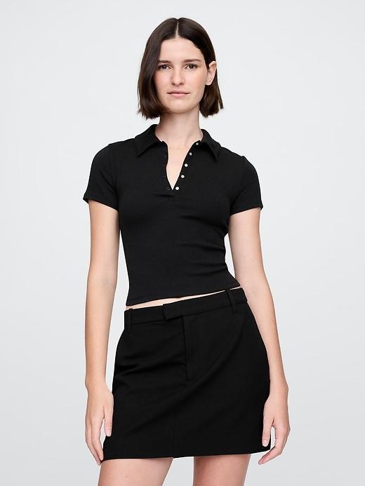 Modern Rib Cropped Polo Shirt Product Image
