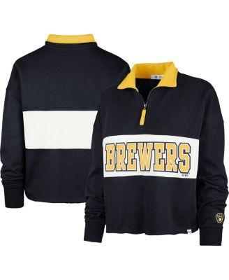 Women's '47 Navy Milwaukee Brewers Remi Quarter-Zip Cropped Top, Size: XL, Blue Product Image