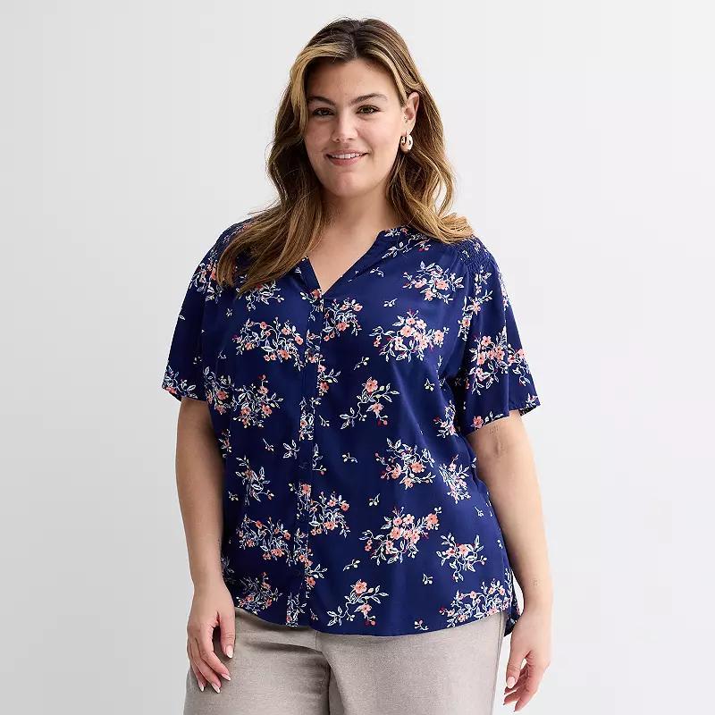 Plus Size Croft & Barrow® Short Sleeve Femme Blouse, Women's, Size: 2XL, Pink Floral Paisley Product Image