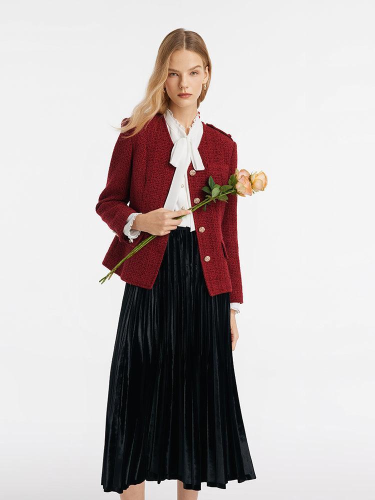 V-Neck Single-Breasted Tweed Women Jacket Product Image