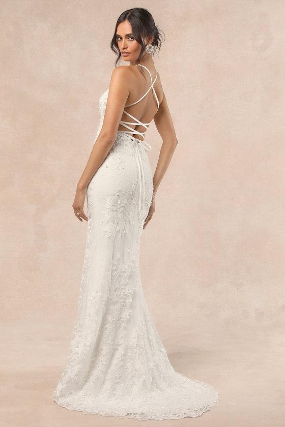 Enchanting Eternity Ivory Pearl Lace-Up Backless Maxi Dress Product Image