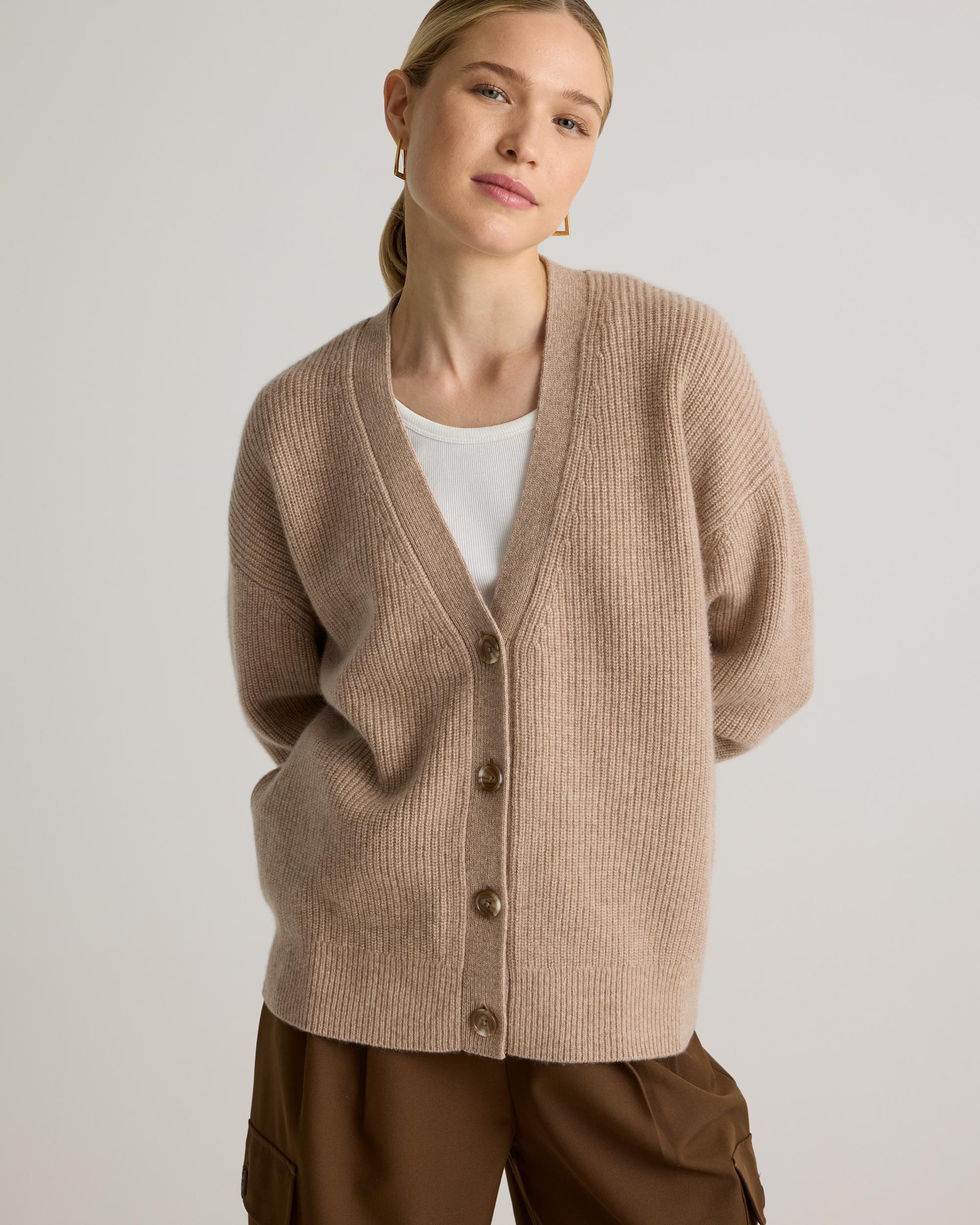 Quince | Women's Mongolian Cashmere Fisherman Boxy Cropped Cardigan Sweater Size XL Product Image