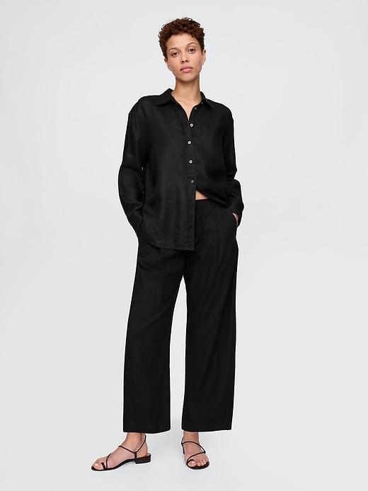 Mid Rise Linen-Blend Easy Barrel Pants Product Image