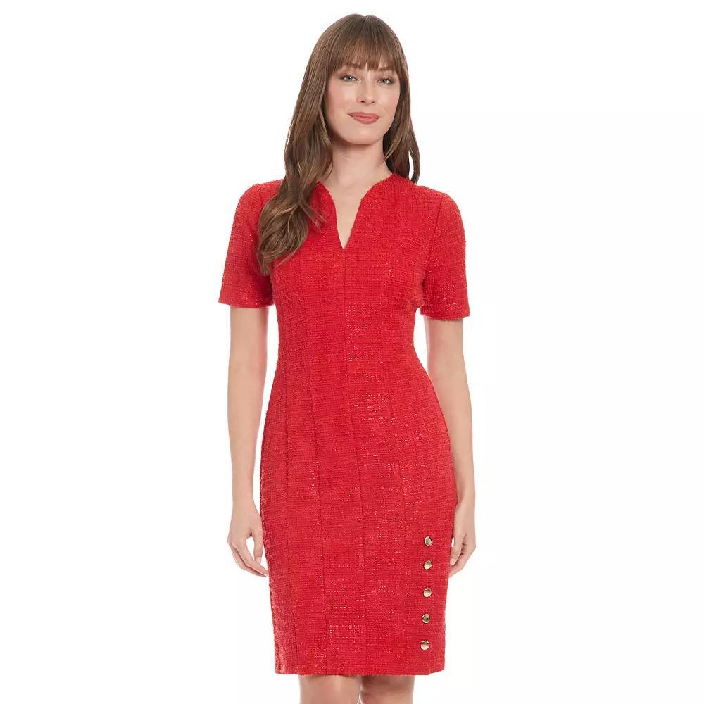 Women's London Times V-Neck Short Sleeve Sheath Dress, Size: 8, Red Product Image