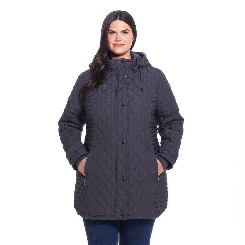 Plus Size Weathercast Hooded Quilted Walker Coat, Women's, Size: 1XL, Grey Product Image