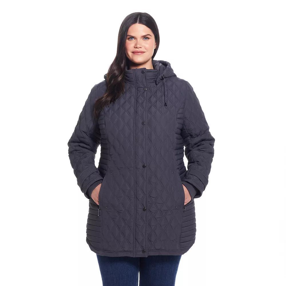 Plus Size Weathercast Hooded Quilted Walker Coat, Women's, Size: 1XL, Grey Product Image