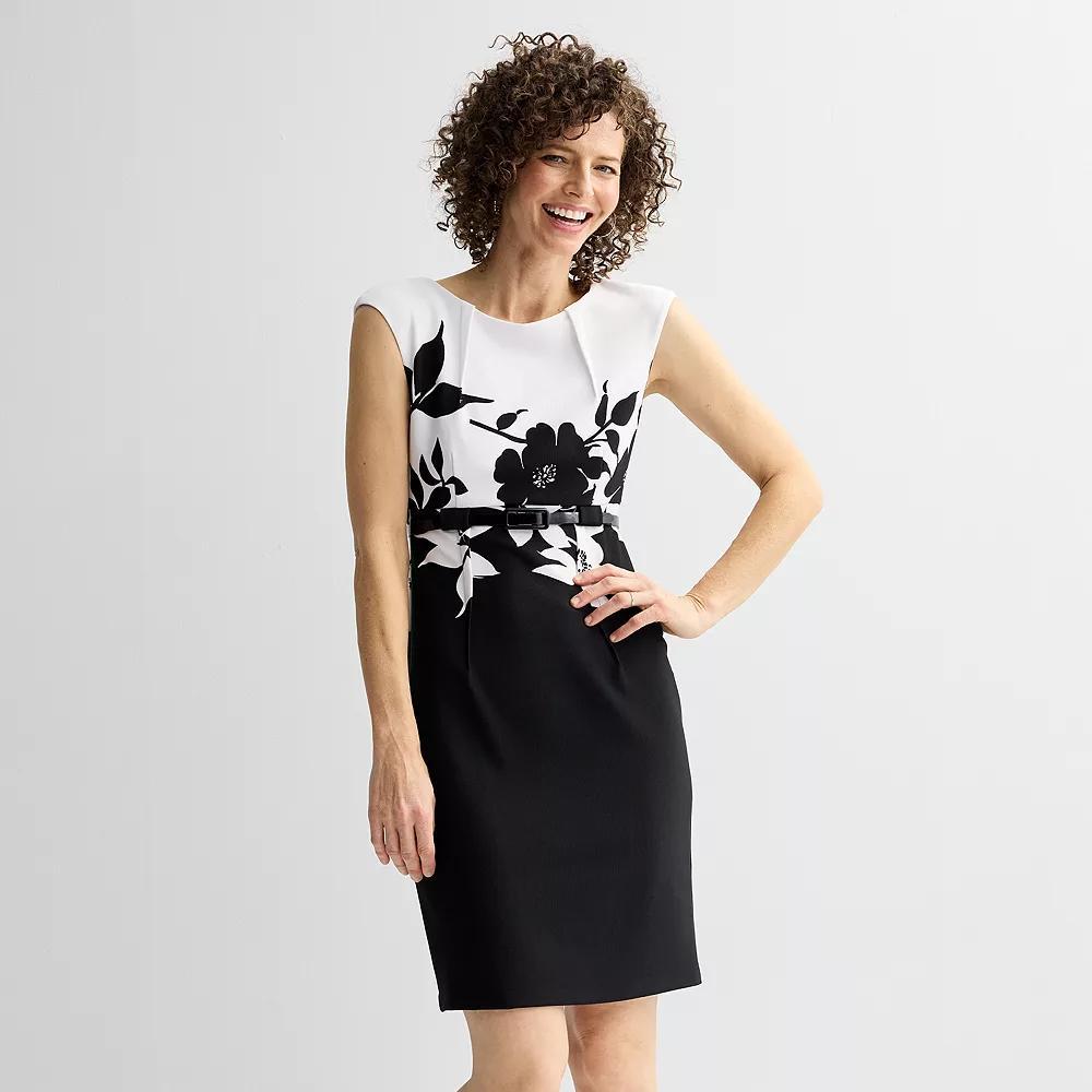 Womens Connected Apparel Crewneck Cap Sleeve Belted Bodycon Dress Product Image