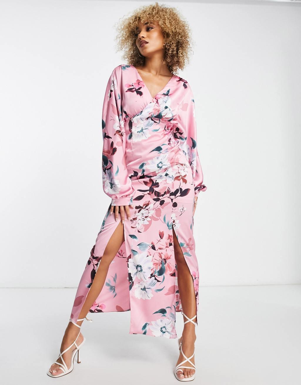 Liquorish satin maxi dress with kimono sleeve Product Image