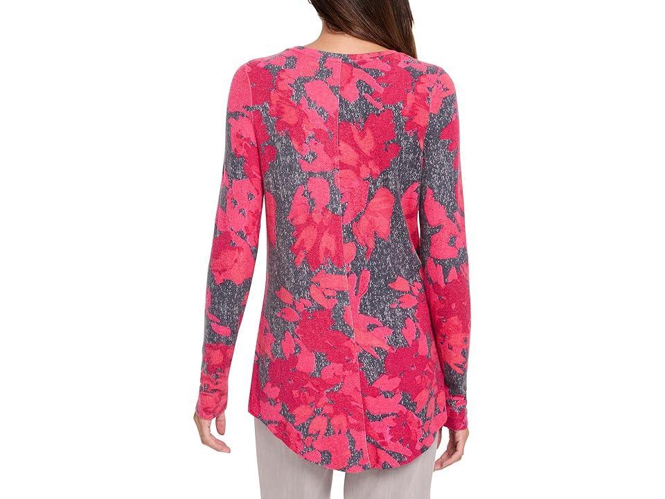 NIC+ZOE Shadow Floral Long Sleeve Shirttail Tee Multi) Women's Clothing Product Image