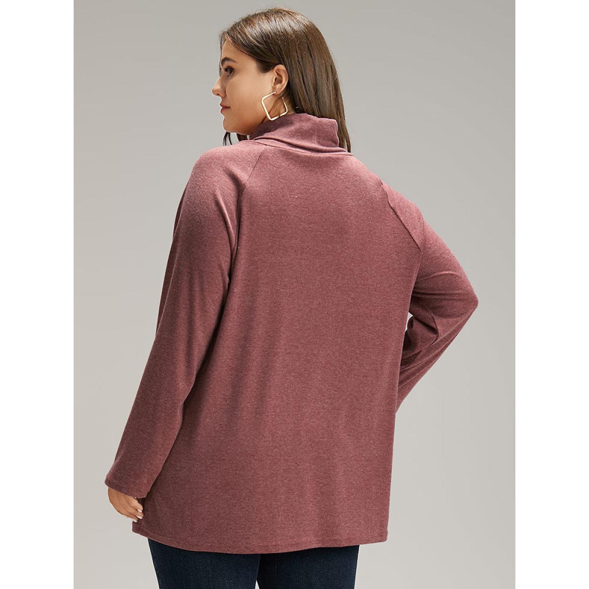 Plus Size Solid Heather Mock Neck Sweatshirt Women Russet Elegant Plain Mock Neck Dailywear Sweatshirts BloomChic 18-20/2X Product Image
