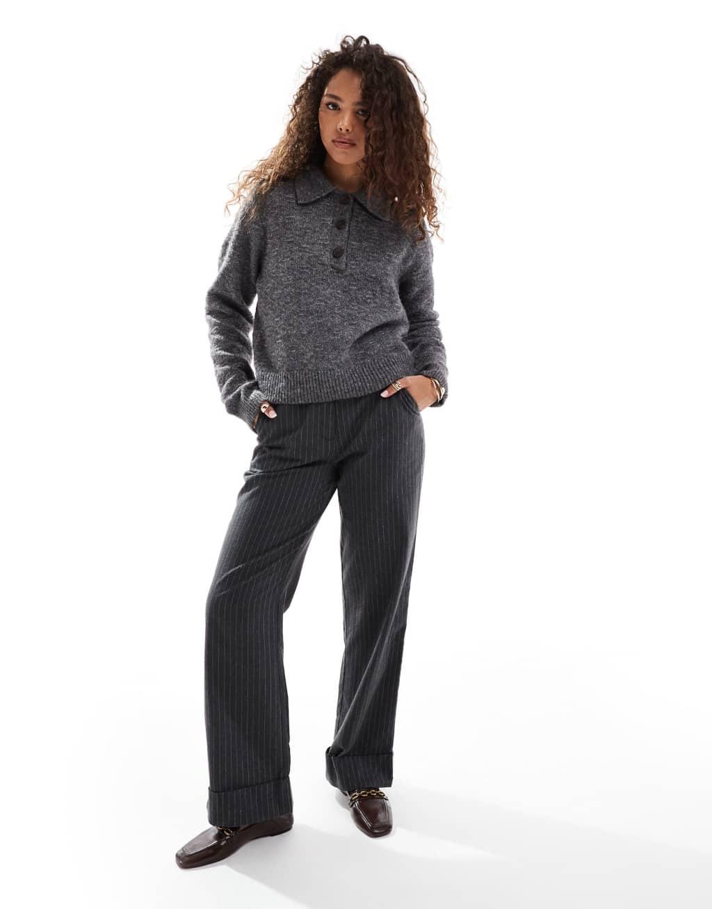 VERO MODA AWARE knit polo sweater in dark gray melange Product Image