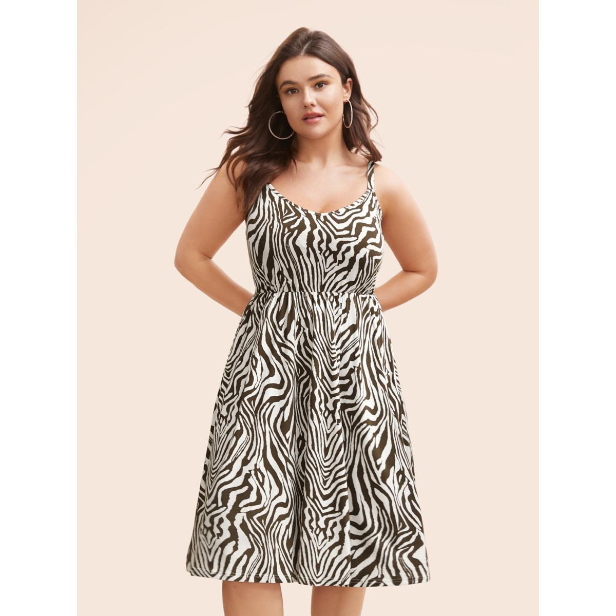 Plus Size Zebra Print Midi Cami Dress Browncoffeecolor Women Casual Non V-neck Sleeveless Curvy BloomChic 22-24/3X Product Image