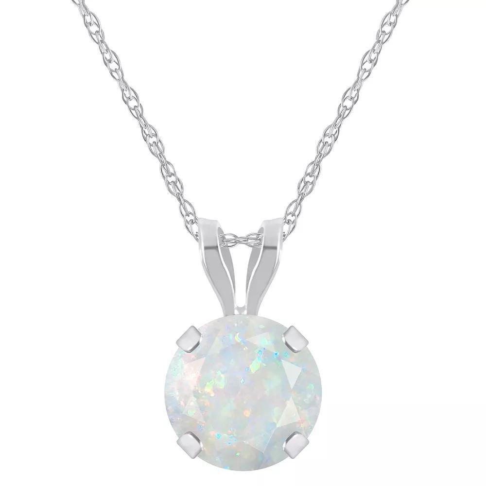 Celebration Gems 10k Gold Round Lab-Created Opal Pendant Necklace, Women's, Size: 18", 10k White Gold Product Image