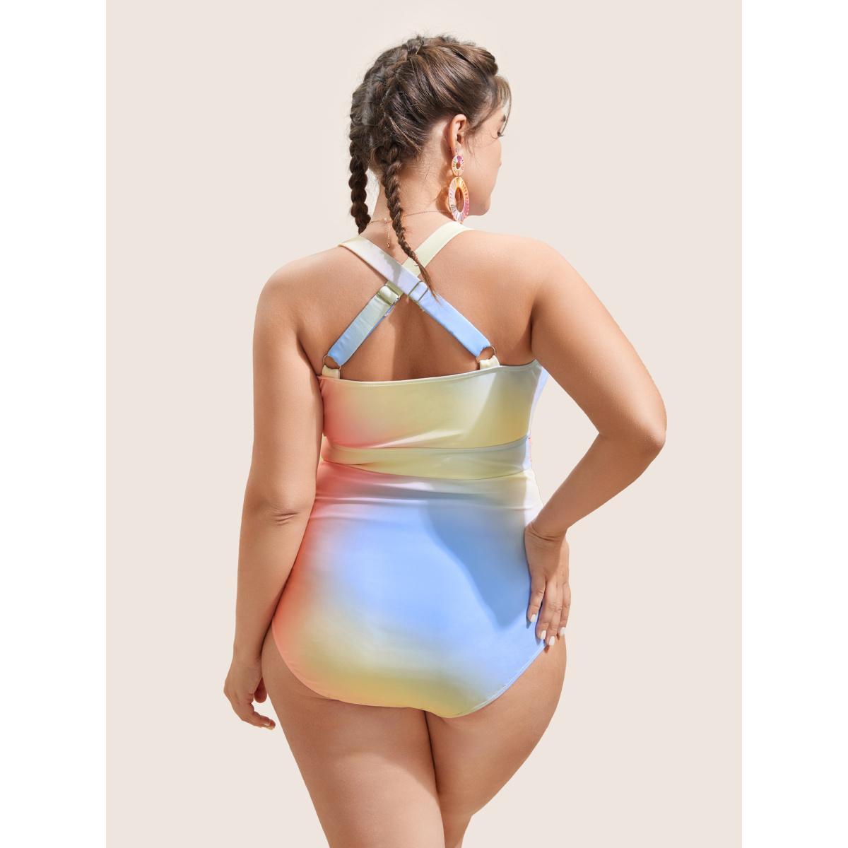 Plus Size Ombre Buckle Detail One Piece Swimsuit Women's Swimwear Multicolor Beach Non Curve Bathing Suits High stretch One Pieces BloomChic 22-24/3X Product Image