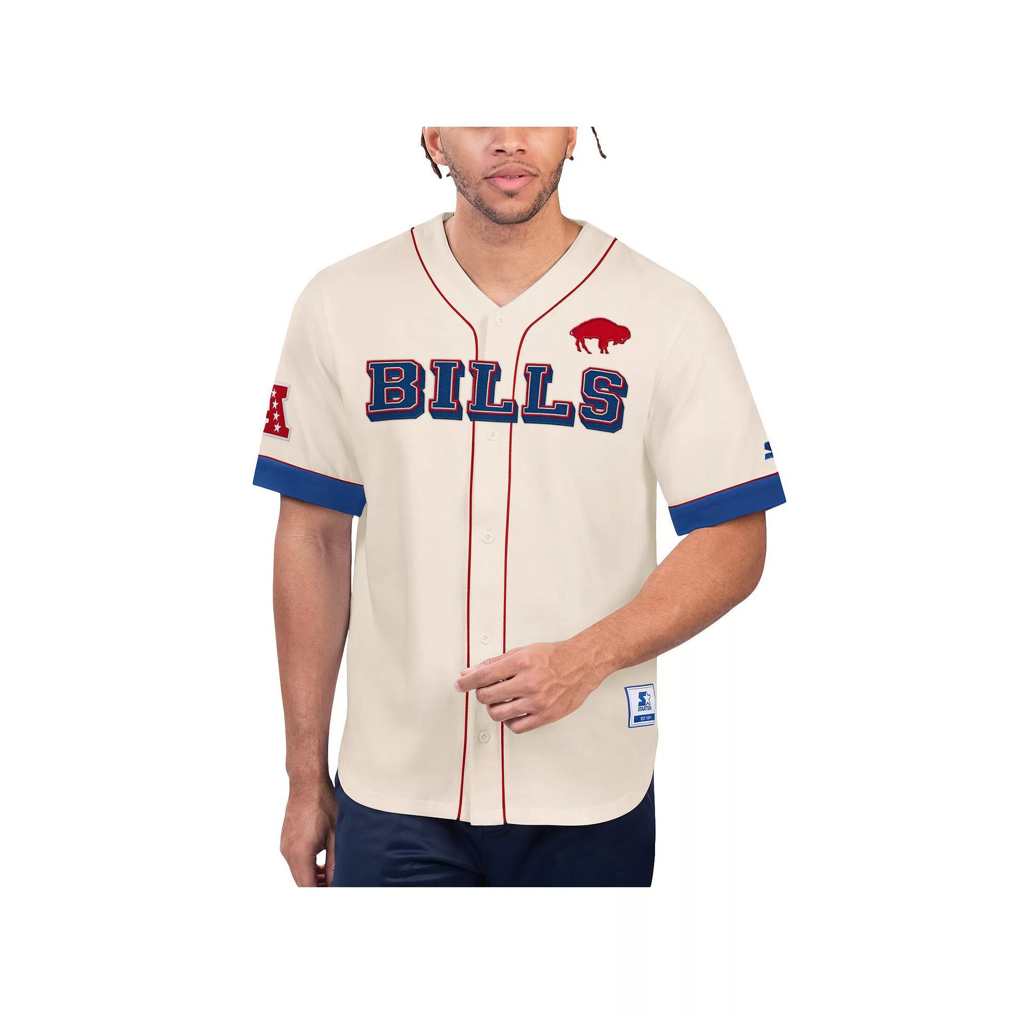 Men's Starter Cream Buffalo Bills Relay Vintage Full-Button Baseball Top, Size: 3XL, Beige Product Image