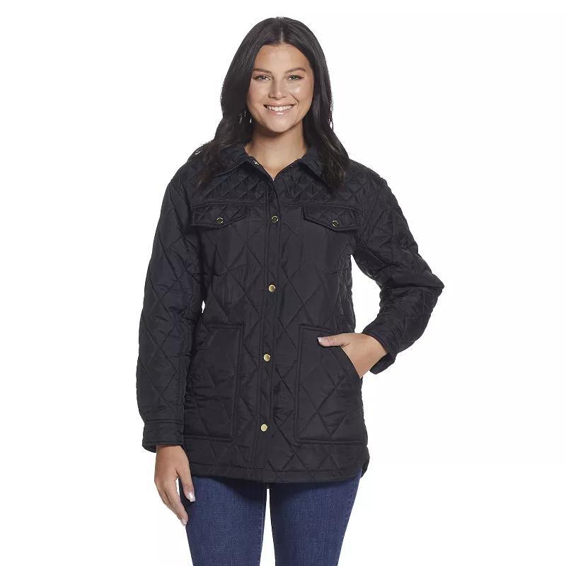 Women's Weathercast Print Lining Quilted Shacket, Size: Medium, Black Product Image