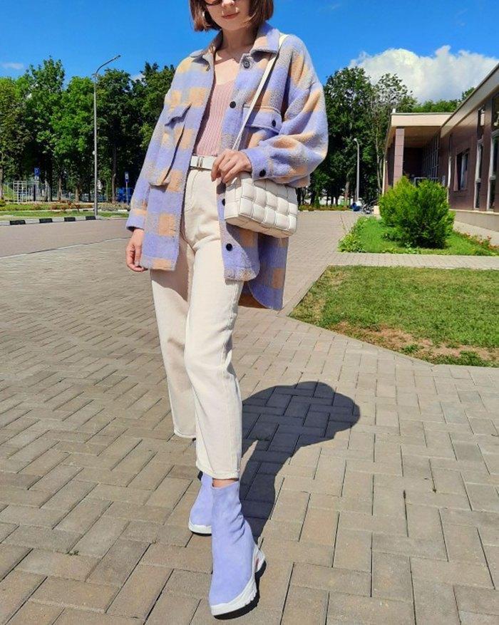 Single-breasted Plaid Loose Coat Product Image