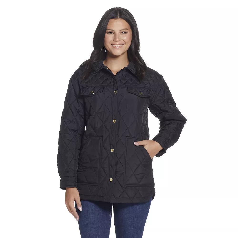 Women's Weathercast Print Lining Quilted Shacket, Size: Medium, Black Product Image