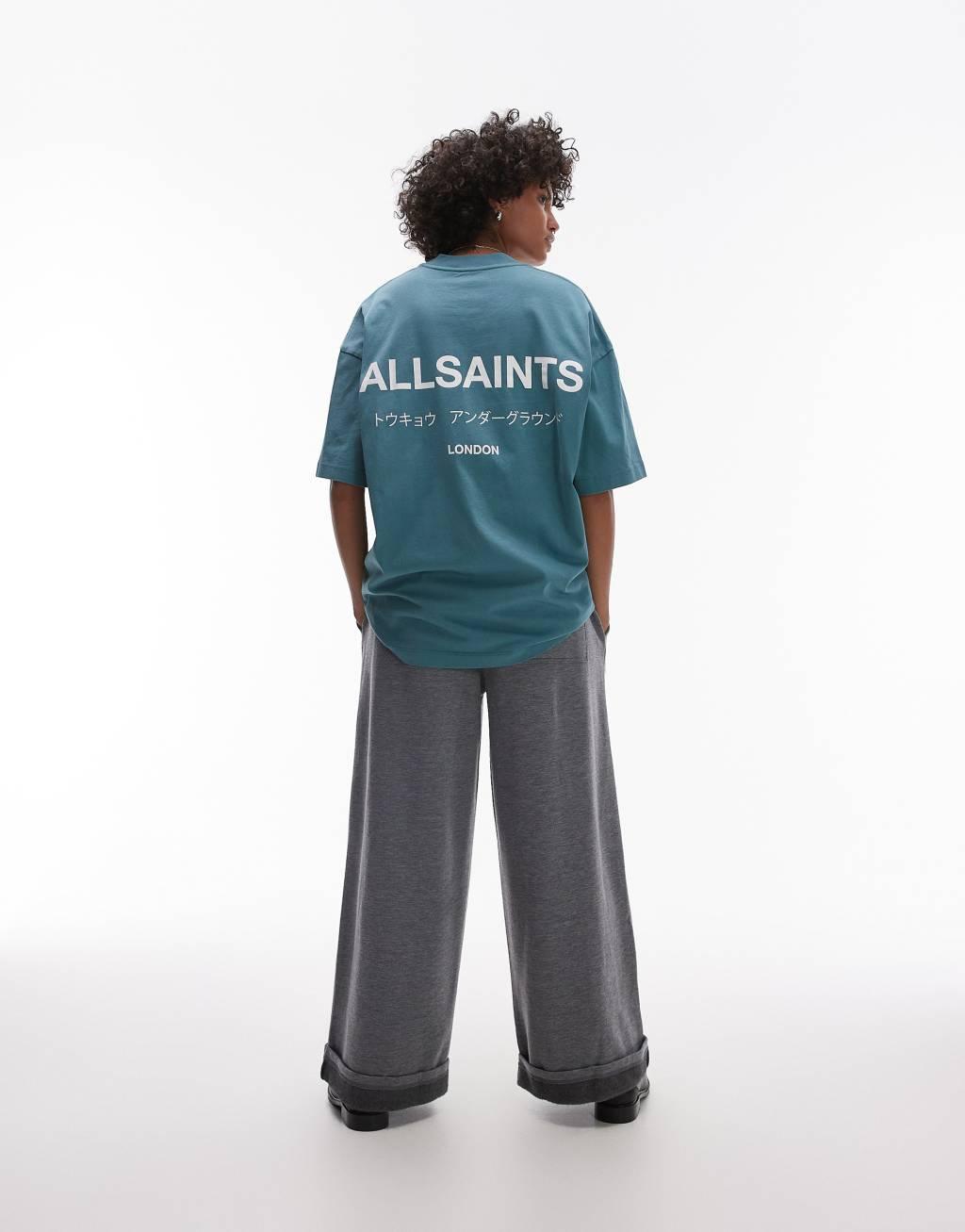 AllSaints Underground oversized t-shirt in teal exclusive to ASOS Product Image