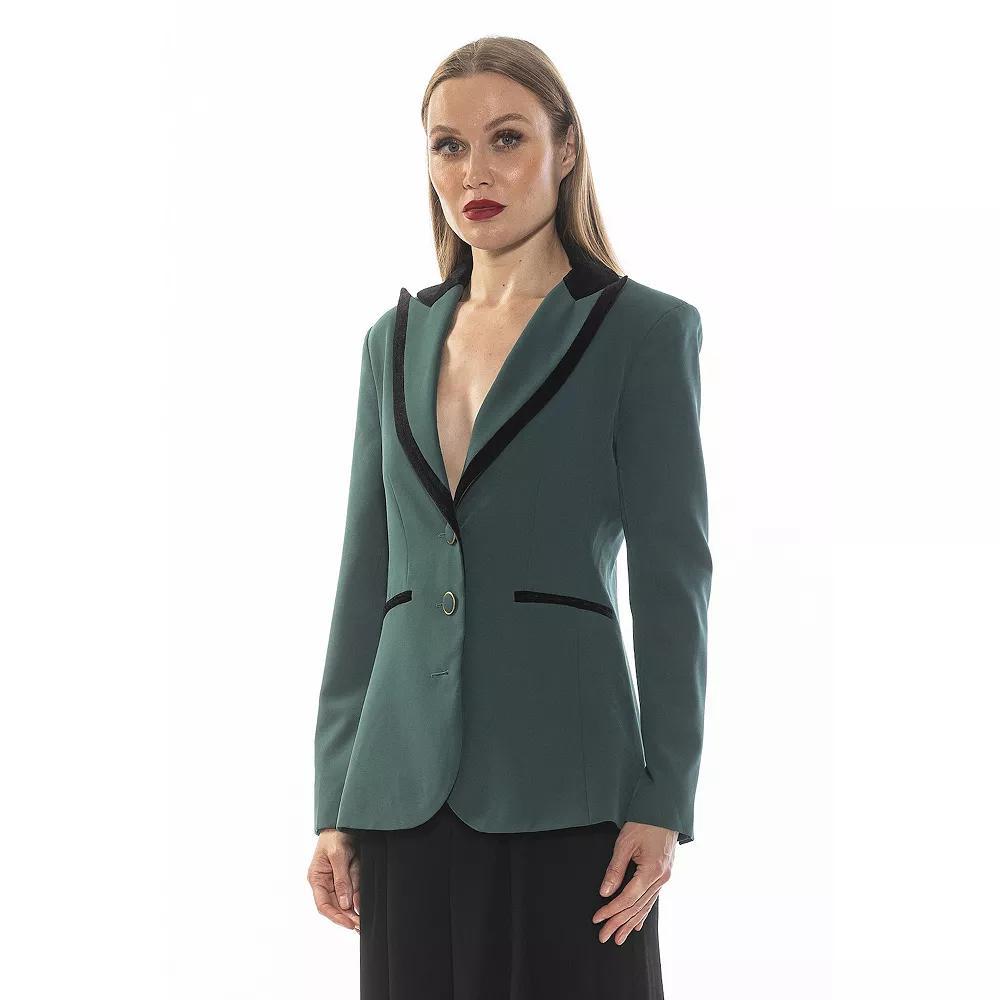 Women's ALEXIA ADMOR Reiss Long Sleeve Blazer With Contrast Collar, Size: 4, Blue Product Image