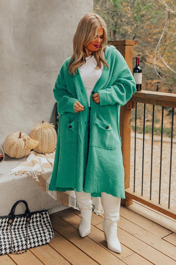 Start The Bonfire Duster Cardigan In Green Curves Product Image