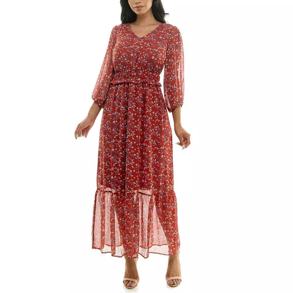Women's Nina Leonard Chiffon Printed Maxi Dress, Size: Small, Red Team Product Image