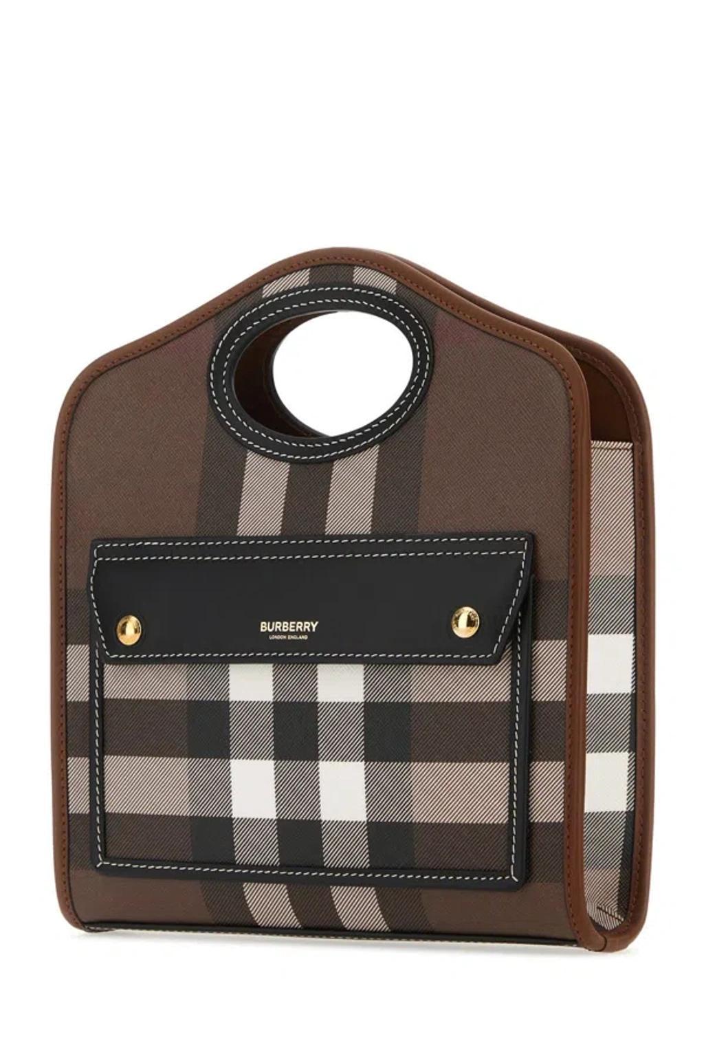 BURBERRY Women Printed E-canvas And Leather Mini Pocket Bag Handbag In Multicolor Product Image
