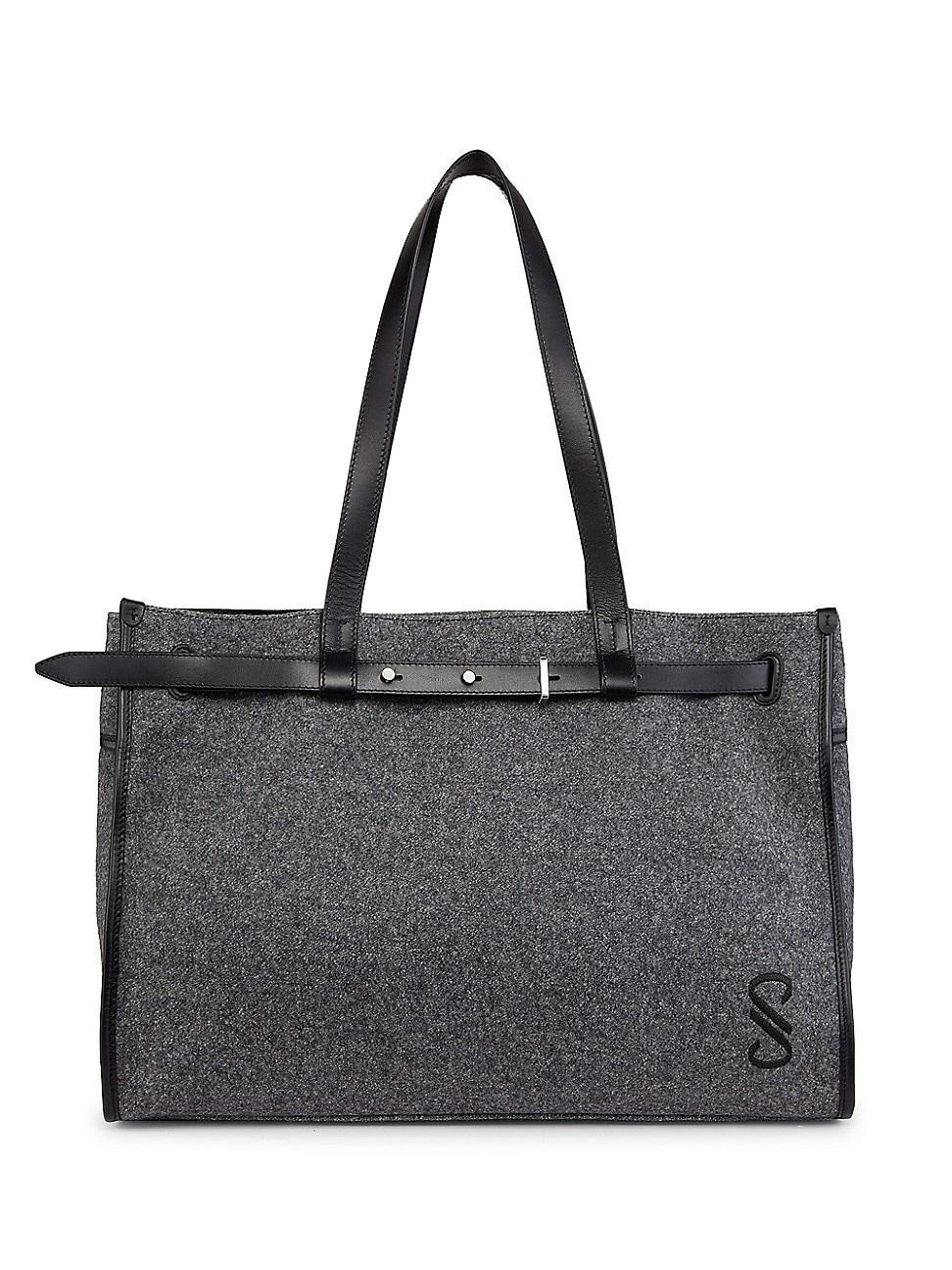 Womens Felt & Leather Belted Tote Bag Product Image