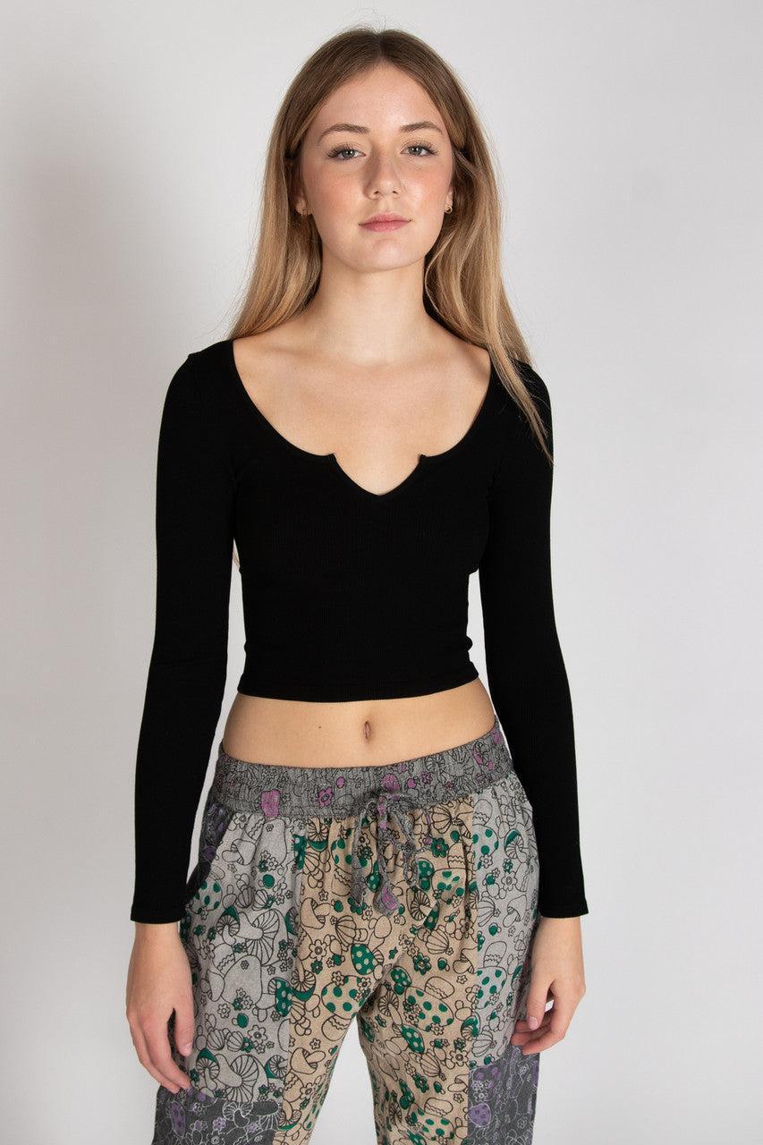 Long Sleeve Notch Neck Seamless Top Product Image