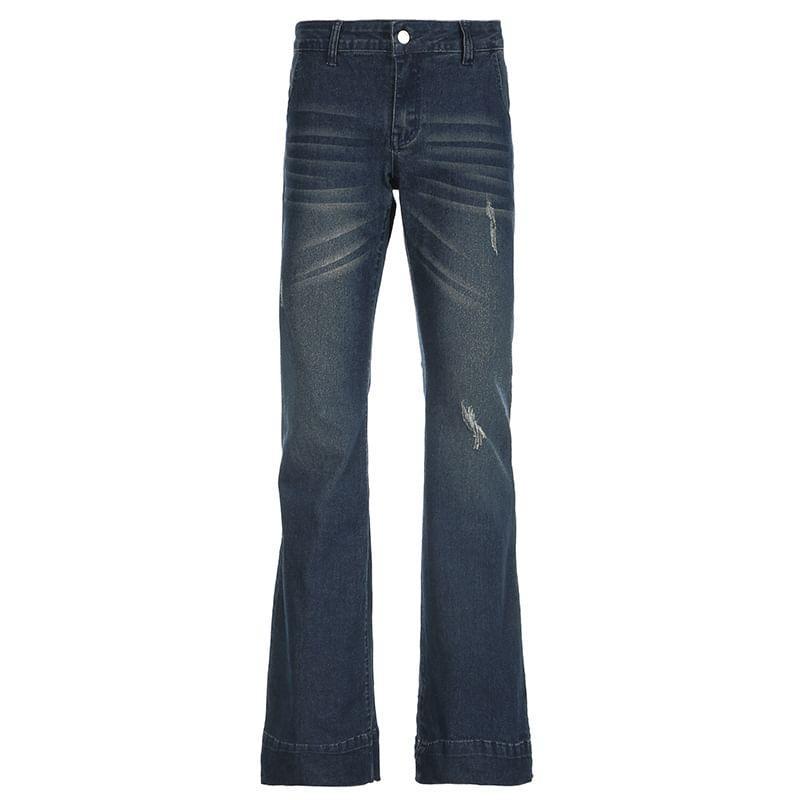 Low Waist Distressed Washed Bootcut Jeans Product Image