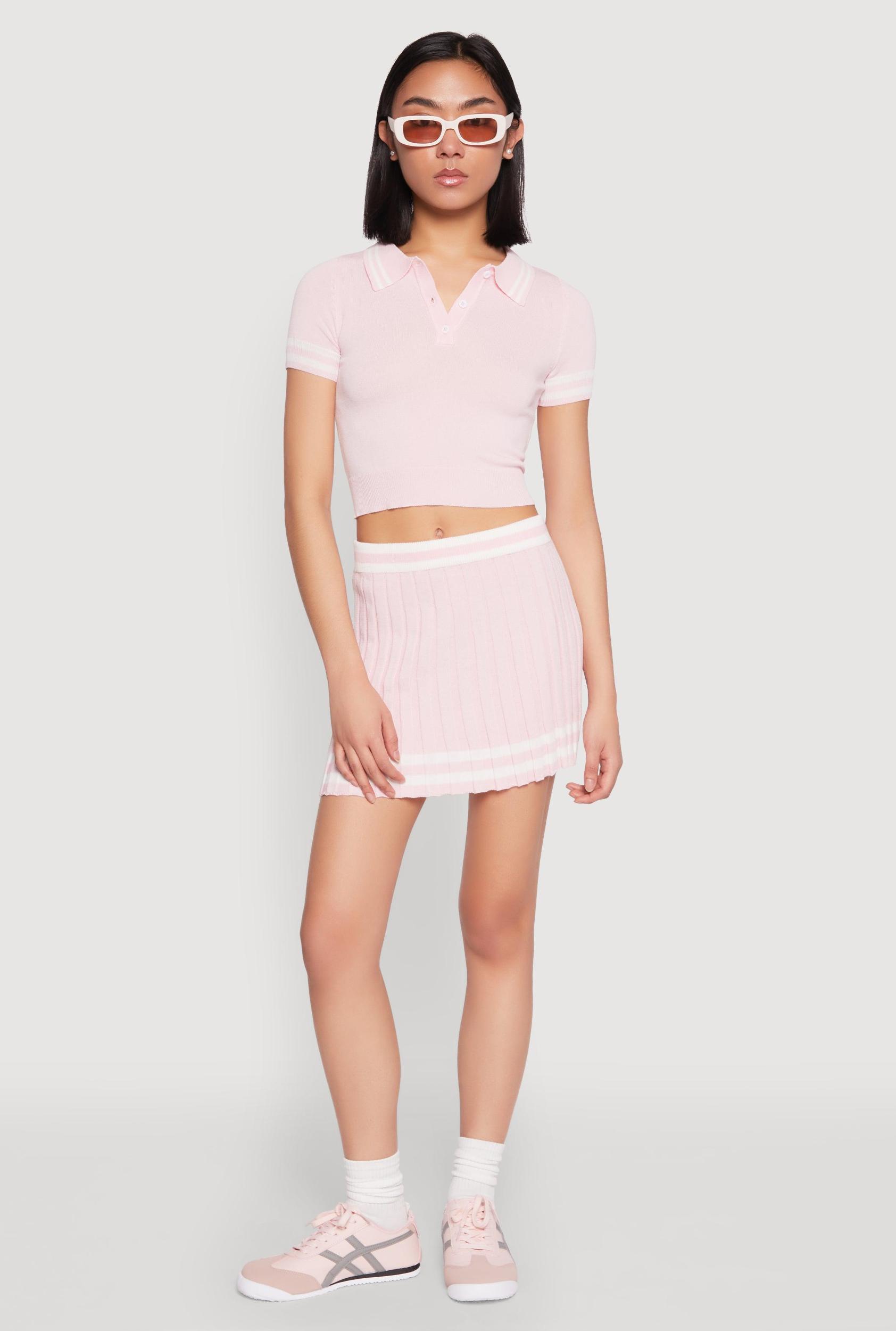 Womens Varsity Stripe Detail Cropped Polo Shirt Product Image