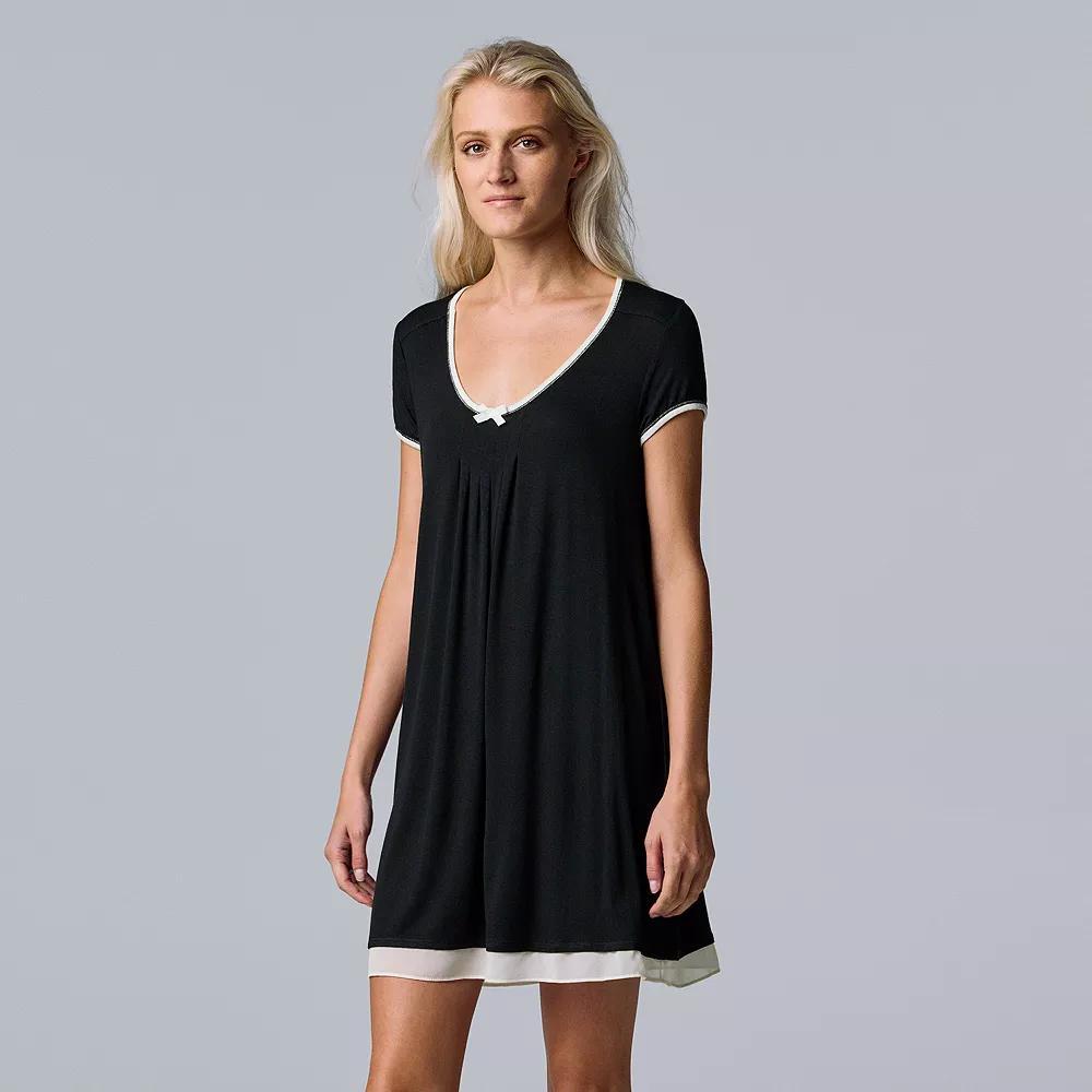 Women's Simply Vera Vera Wang Basic Luxury Sleepshirt, Size: XXL, Black Product Image