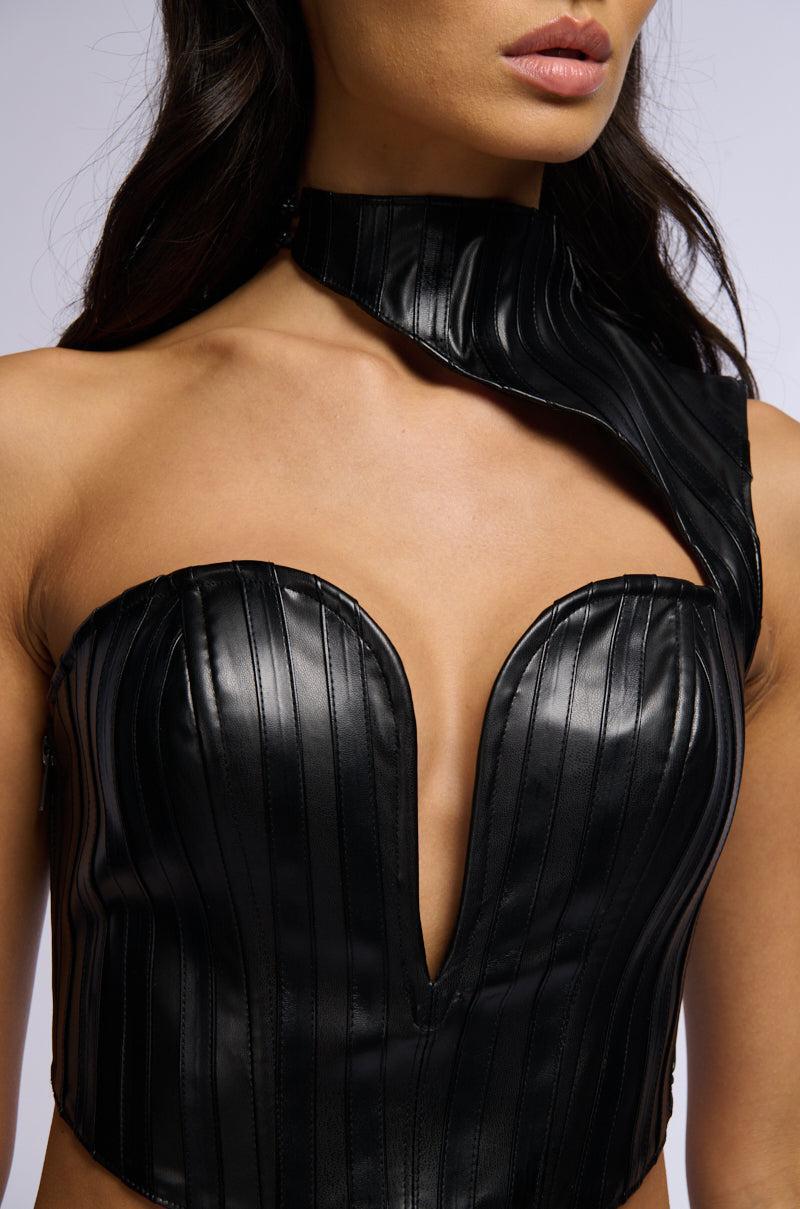 BLAIR FAUX LEATHER MOCK NECK CORSET TOP Product Image