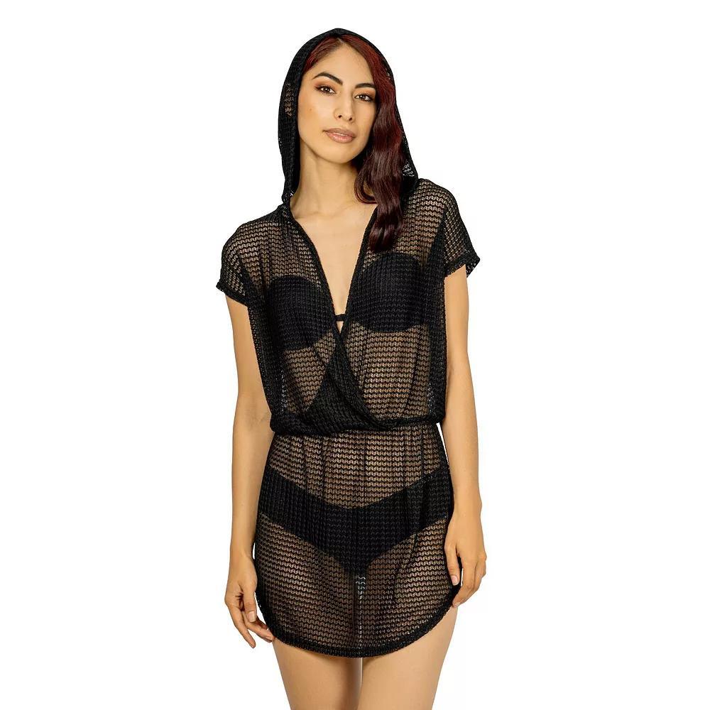 Women's Jordan Taylor Surplice Hoodie Swim Cover-Up Dress, Size: Medium, Black Product Image