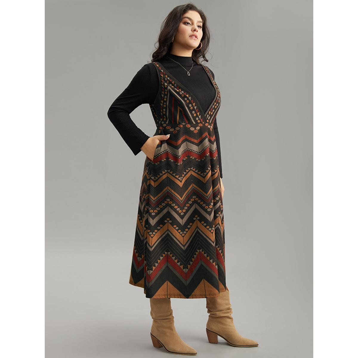 Plus Size Bandana Print Pocket Sleeveless Dress Multicolor Women Vacation Printed V-neck Sleeveless Curvy Midi Dress BloomChic 22-24/3X Product Image