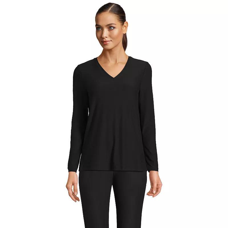 Petite Lands End Long Sleeve Performance V-Neck Top, Womens Red Geo Product Image