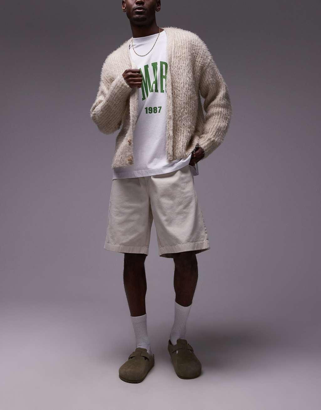 Topman washed cotton shorts in neutral Product Image