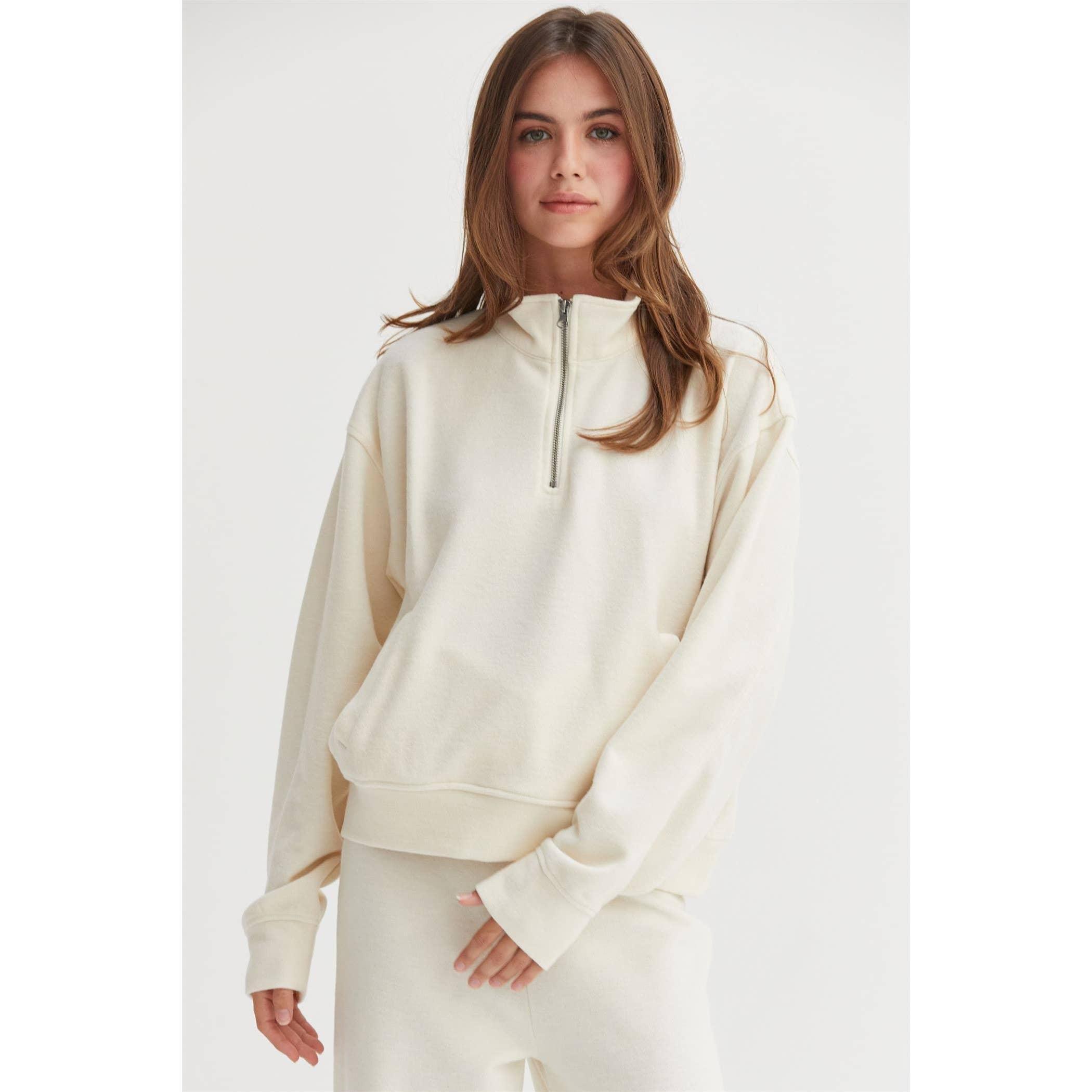 Cream Half Zip Sweatshirt Product Image